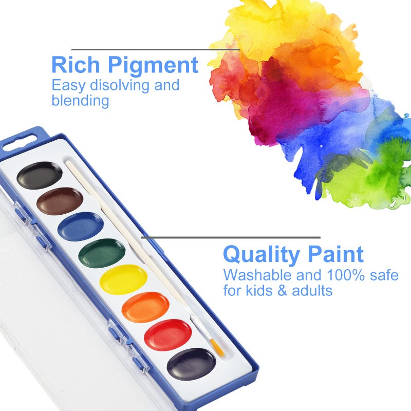 Keebor 36 Pack Watercolor Paint Set, 8 Colors Washable Water Color with Paint Brush, Water Color Paint Sets for Kids and Adults, Party Favors, Christmas Gift - Image 3